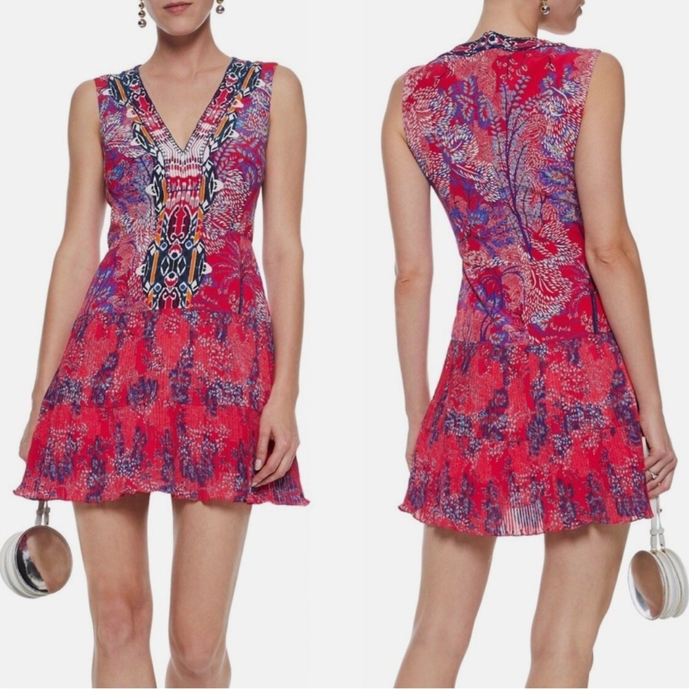 SALONI Silk Crepe Printed V-Neck Sleeveless Mini Dress size 4 - Picture 15 of 15